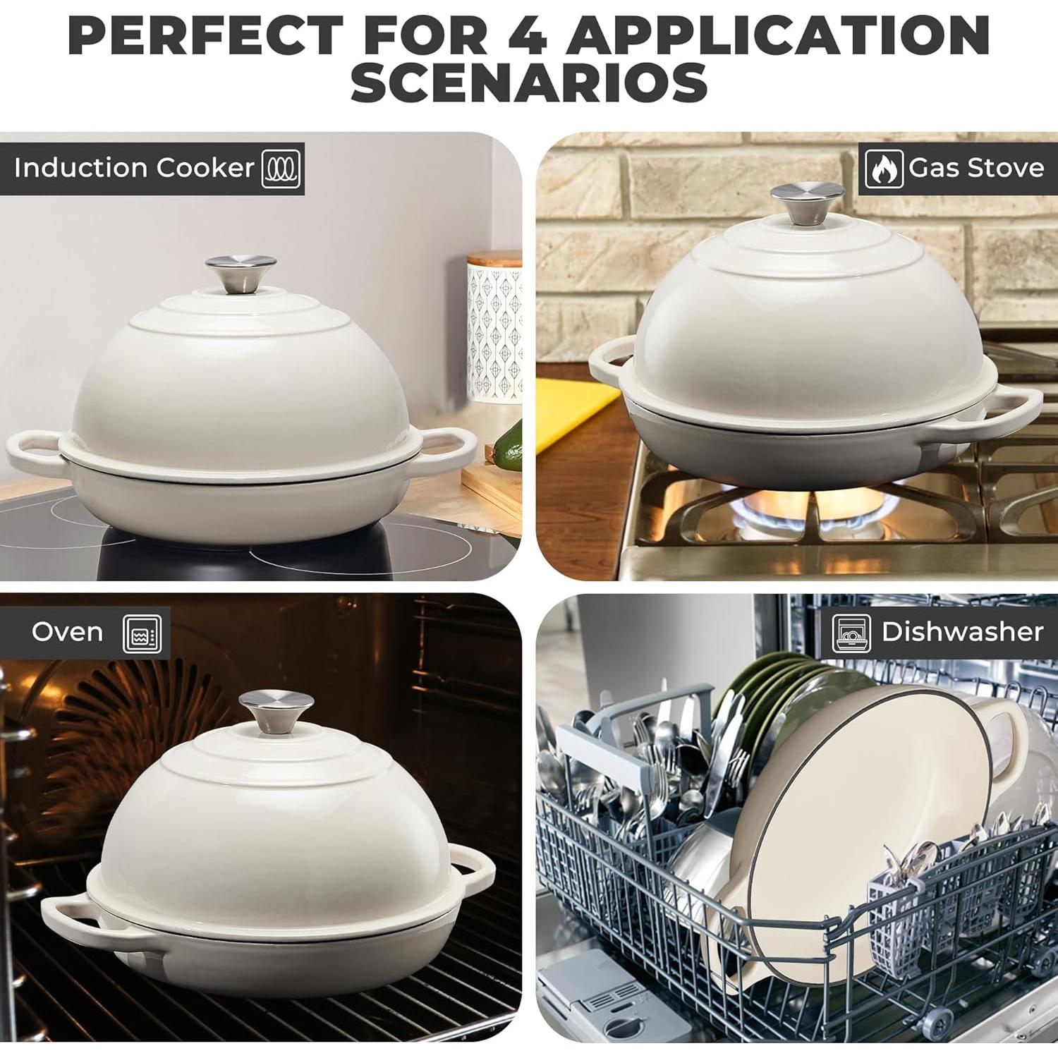 Horno Holandés FLAVORIX 6 Qt Hierro Fundido Enameled Blanco