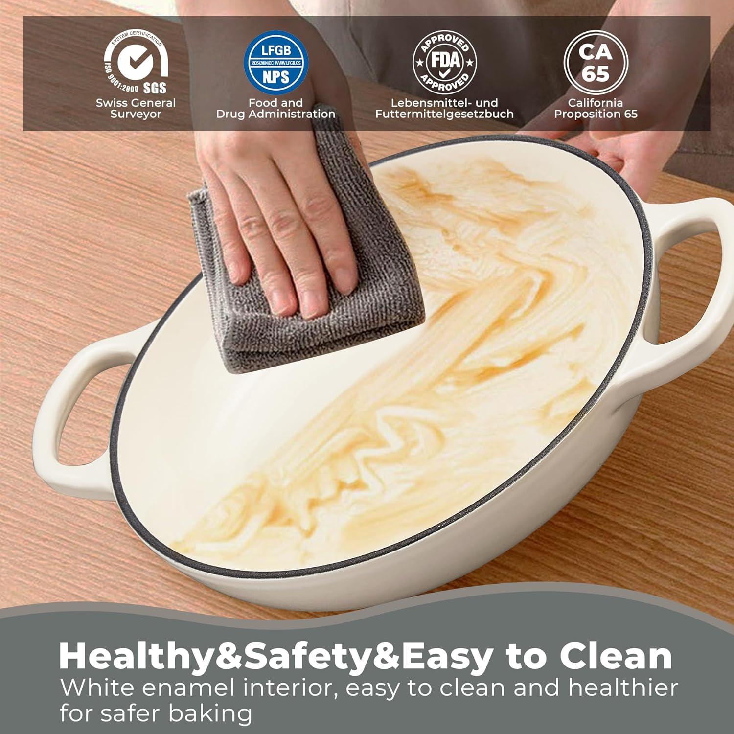 Horno Holandés FLAVORIX 6 Qt Hierro Fundido Enameled Blanco