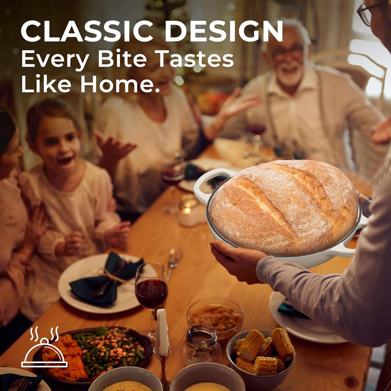 Horno Holandés FLAVORIX 6 Qt Hierro Fundido Enameled Blanco