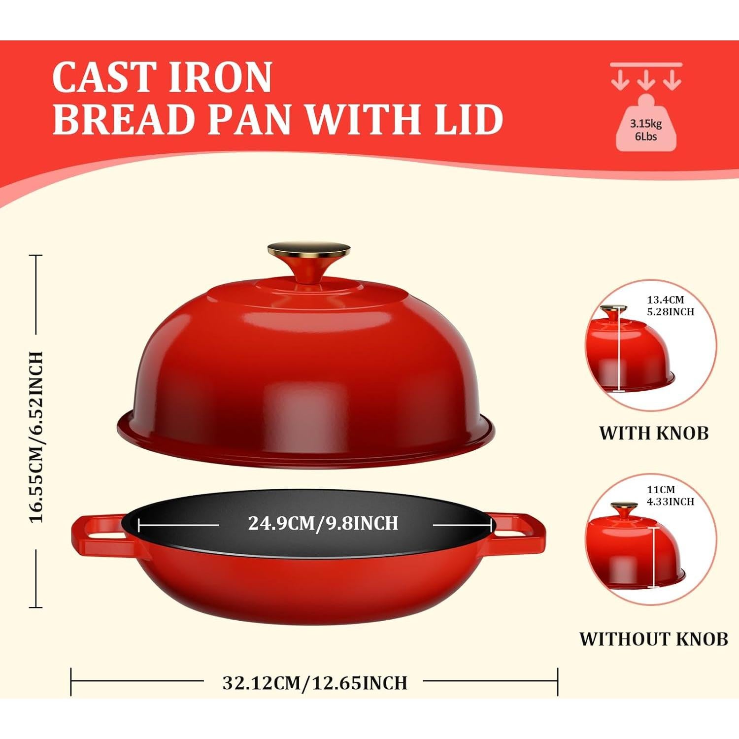 Olla de Hierro Fundido Enameled YUTANN 5QT Antiadherente