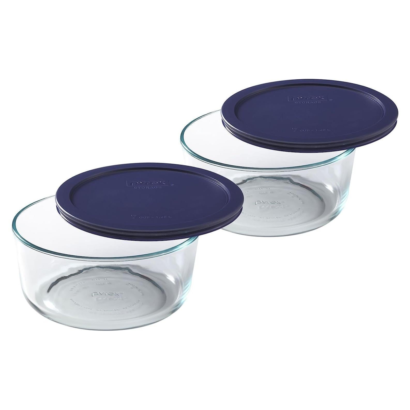 Pyrex Plato Mezclador Redondo 7 Tazas con Tapa Azul - 2 Piezas