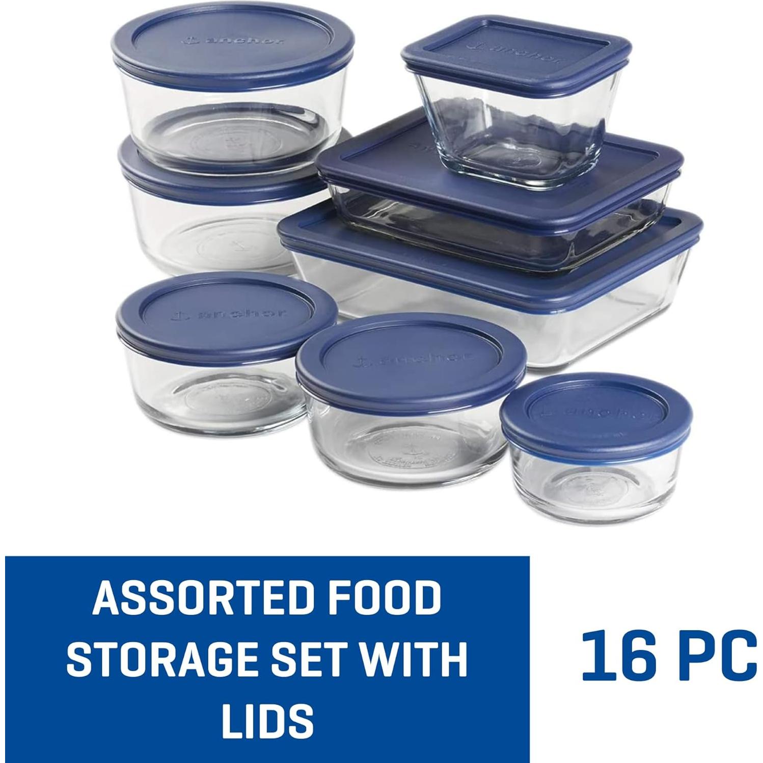 Contenedores de Almacenamiento de Vidrio Anchor Hocking 16 Pzas