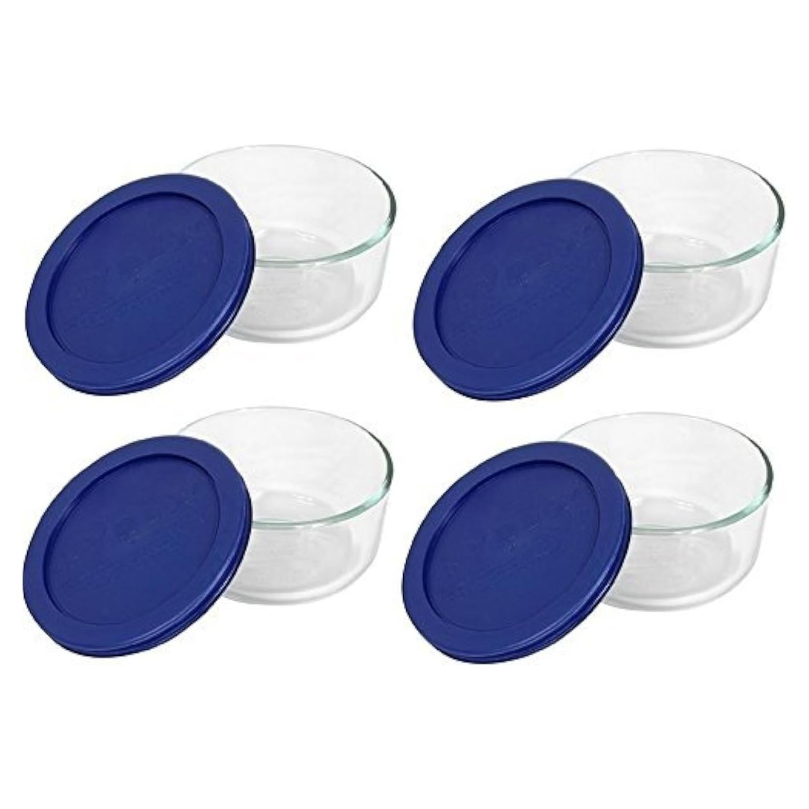 Juego de 4 Tazones de Vidrio Pyrex 2 Tazas con Tapas