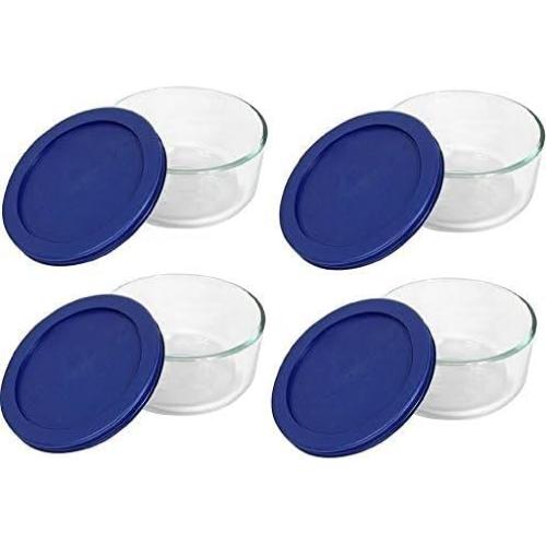 Juego de 4 Tazones de Vidrio Pyrex 2 Tazas con Tapas