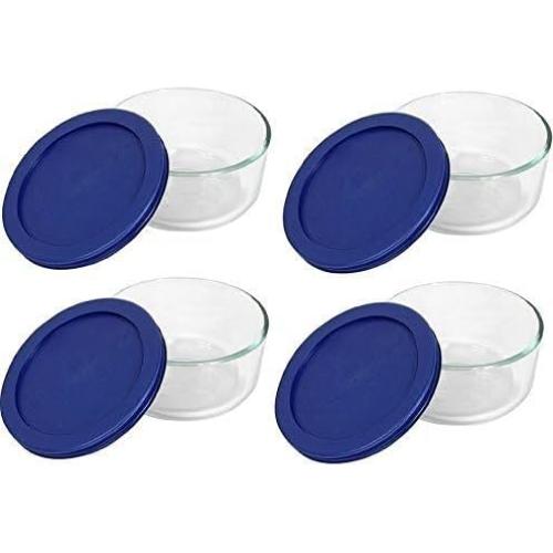 Juego de 4 Tazones de Vidrio Pyrex 2 Tazas con Tapas