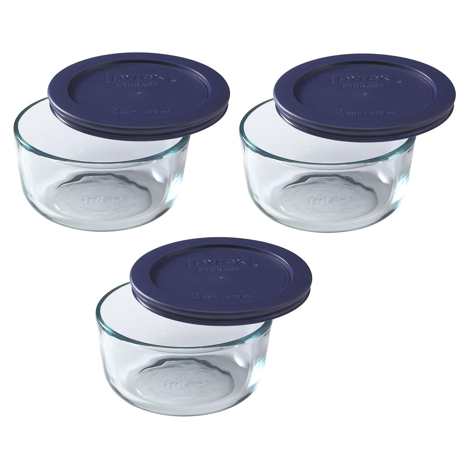 Juego de 3 Tazones de Vidrio Pyrex 2 Tazas con Tapas