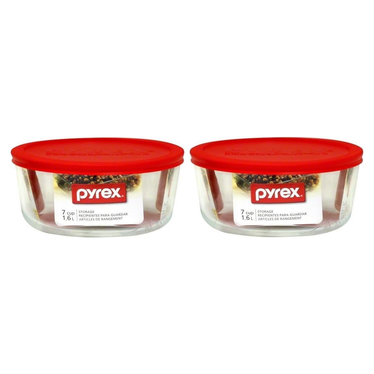 Contenedor de Almacenamiento Redondo Pyrex 7 Tazas con Tapa Roja - Paquete de 2