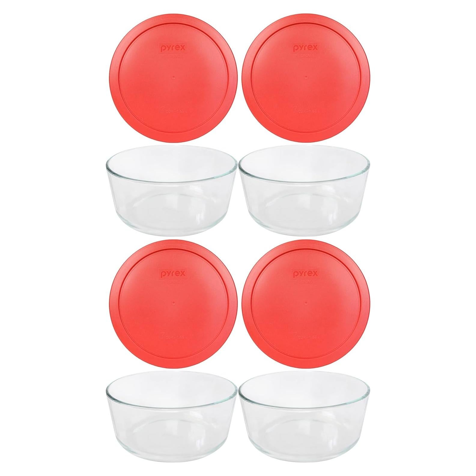 Pyrex Plato Redondo 7 Tazas con Tapa Plástico Paquete de 4