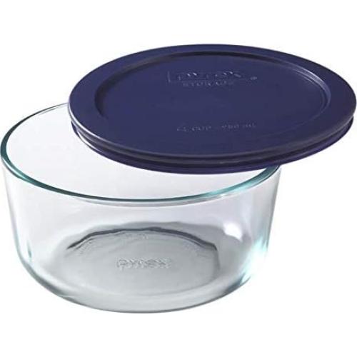 Juego de 6 Tazones de Vidrio Pyrex 2 Tazas con Tapas Azules