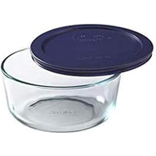 Juego de 6 Tazones de Vidrio Pyrex 2 Tazas con Tapas Azules