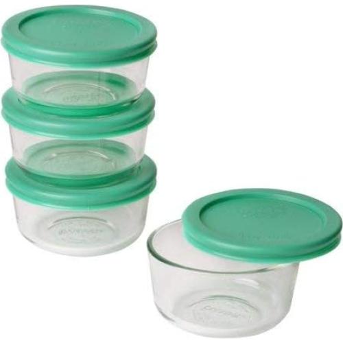 Juego de 4 Tazones de Vidrio Pyrex 1 Taza con Tapas Verdes