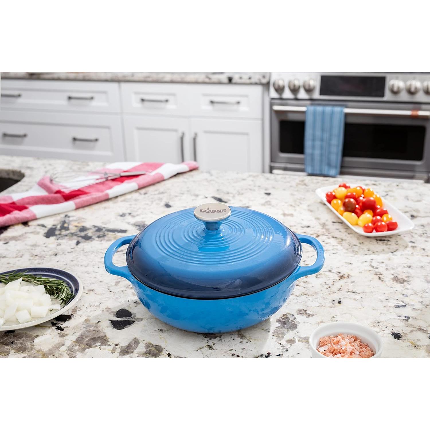 Horno Holandés Lodge 2.8L Hierro Fundido Enameled Azul Caribeño