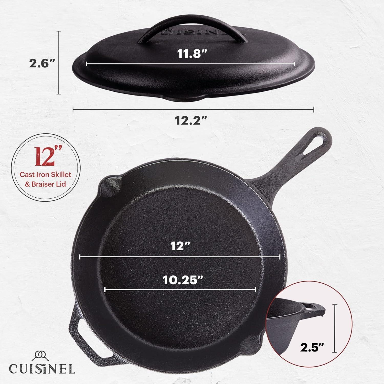Sartén de Hierro Fundido Cuisinel 30.48 cm con Tapa y Mango Silicona