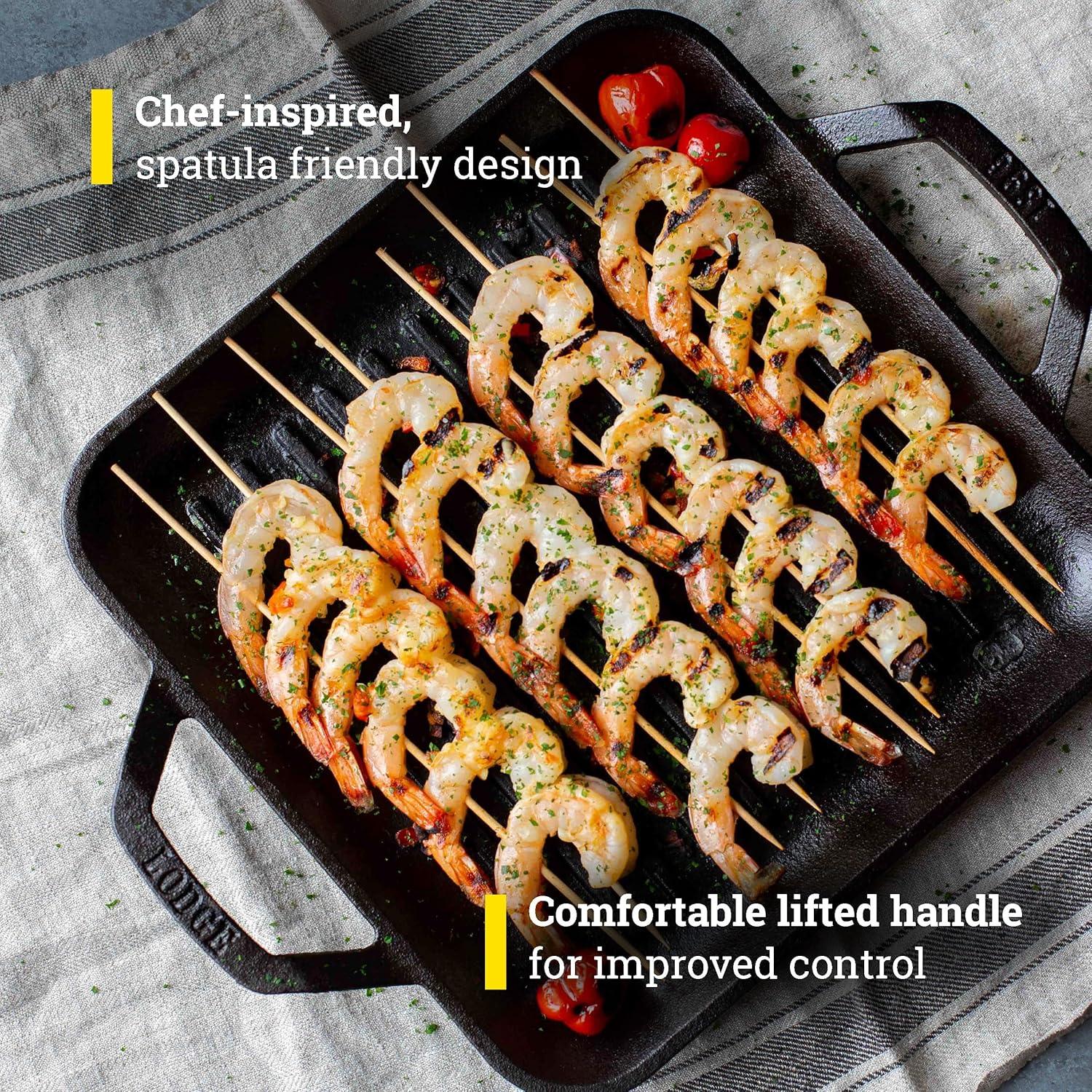 Sartén Grill Cuadrada Lodge 27.9 cm Hierro Fundido Pre-Sazonada