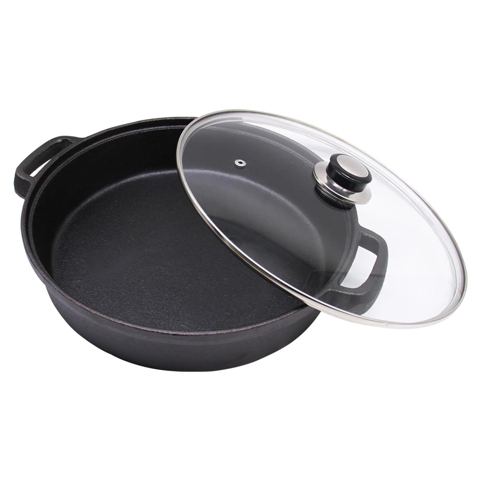 Sartén de Hierro Fundido Opexscal 30 cm con Tapa de Vidrio