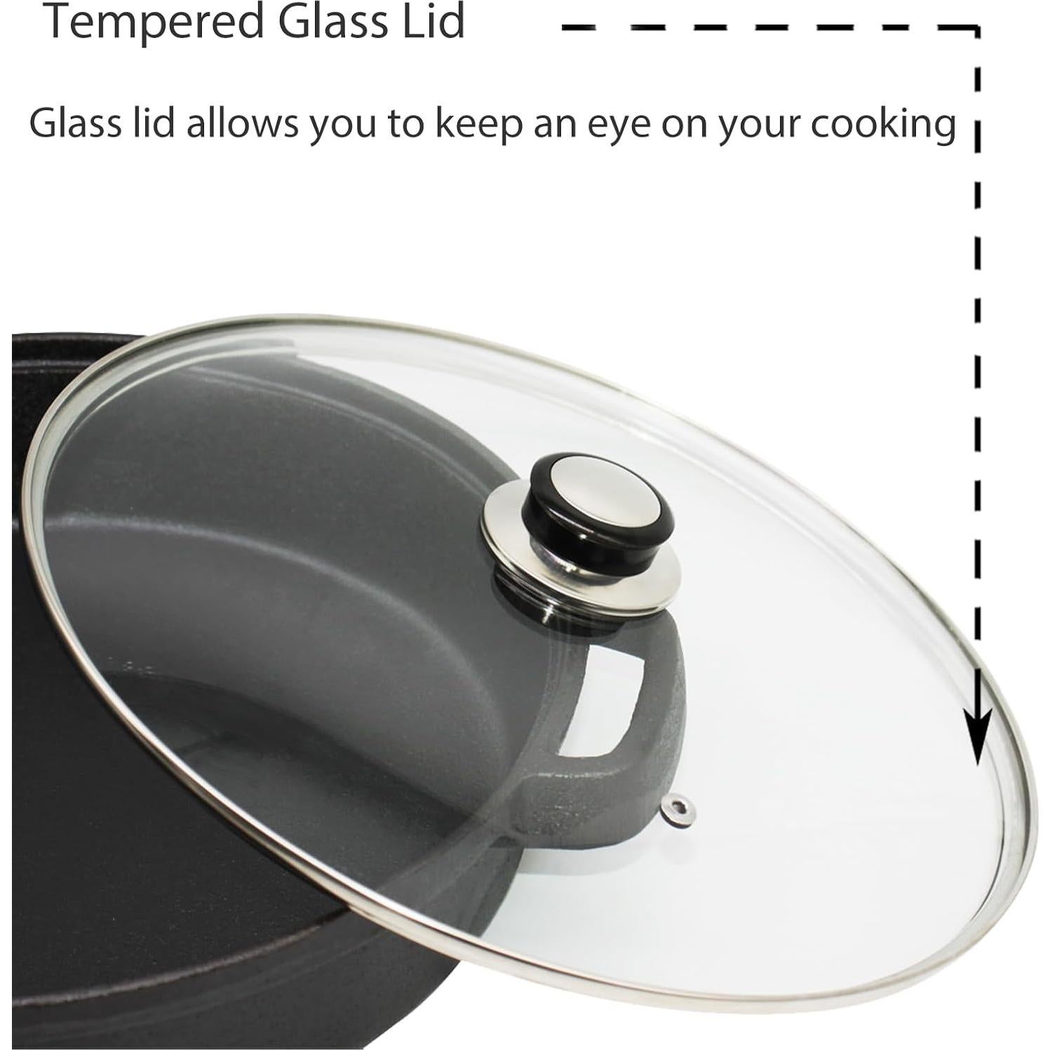 Sartén de Hierro Fundido Opexscal 30 cm con Tapa de Vidrio