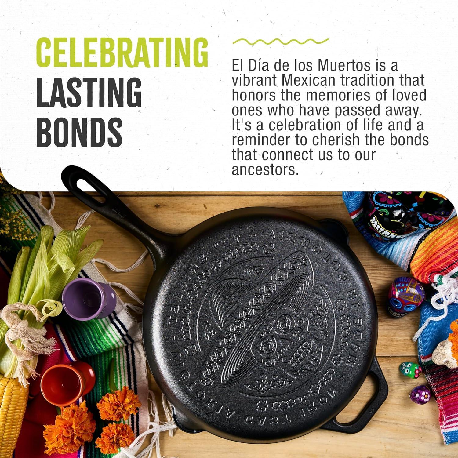 Sartén de Hierro Fundido Victoria 30.48 cm Sazonada Día de Muertos