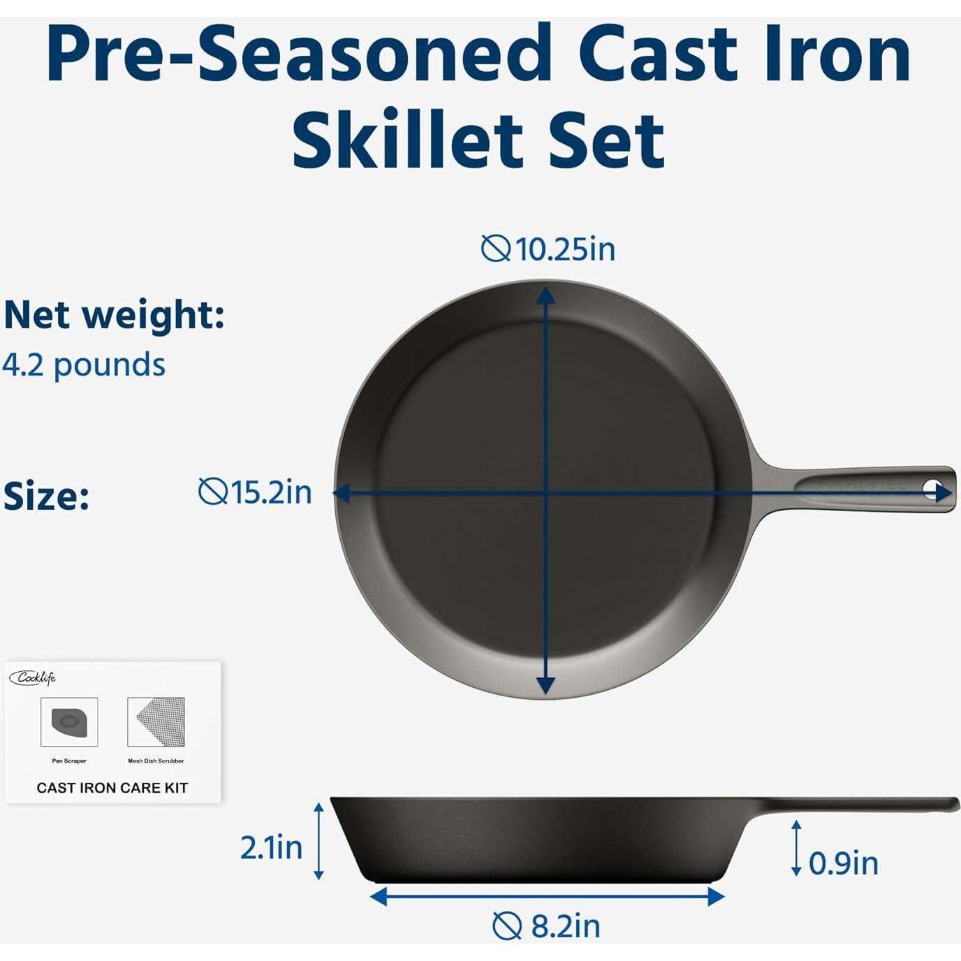 Sartén de Hierro Fundido COOKLIFE 10 Pulgadas Pre-Sazonada