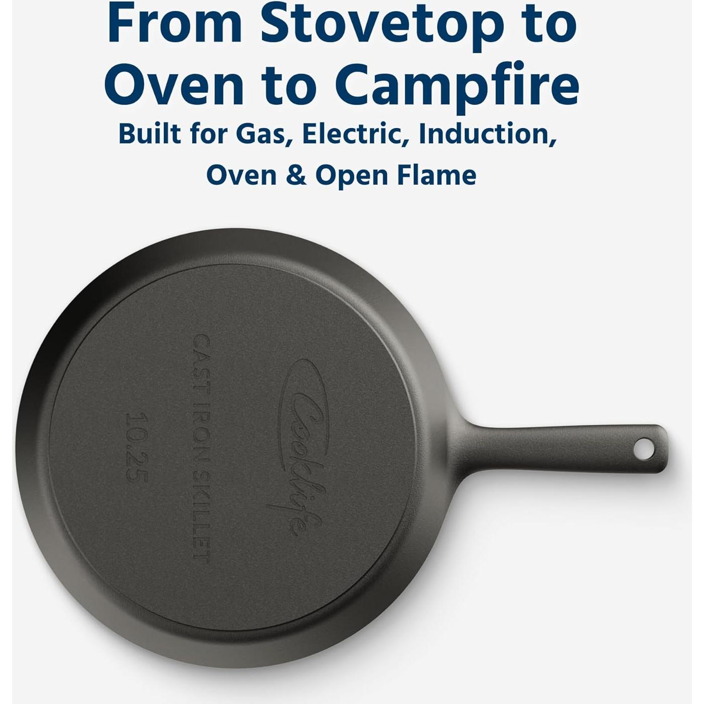 Sartén de Hierro Fundido COOKLIFE 10 Pulgadas Pre-Sazonada