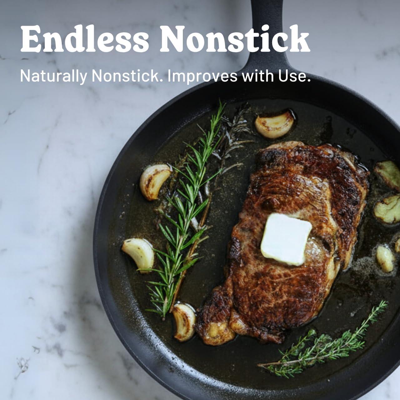 Sartén Flambo de Hierro Fundido 10" Antiadherente - Ligera y Apta para Horno