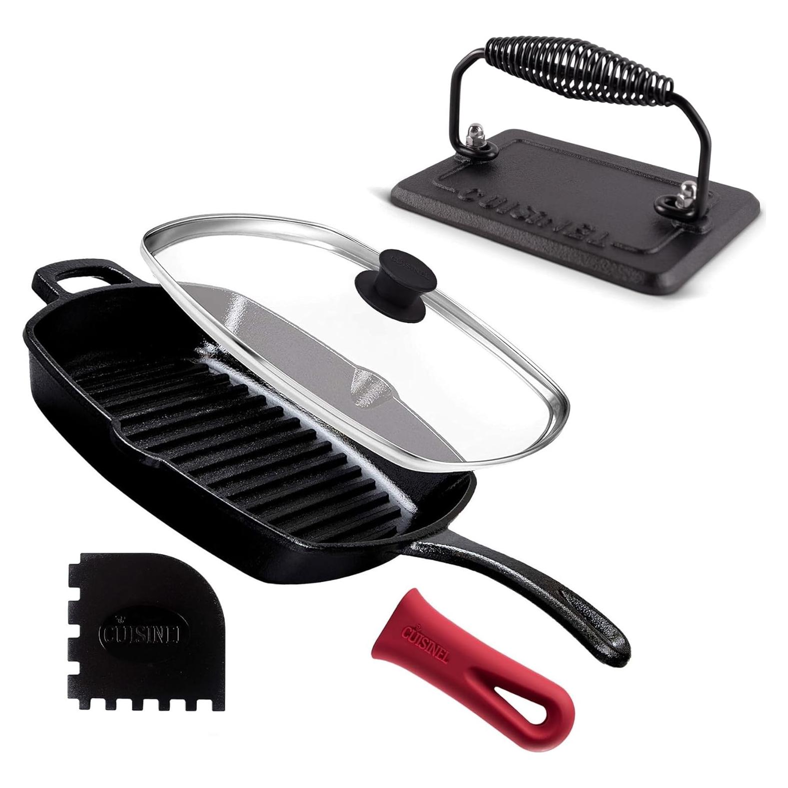 Sartén de Hierro Fundido Cuisinel 10.5" + Tapa + Prensa