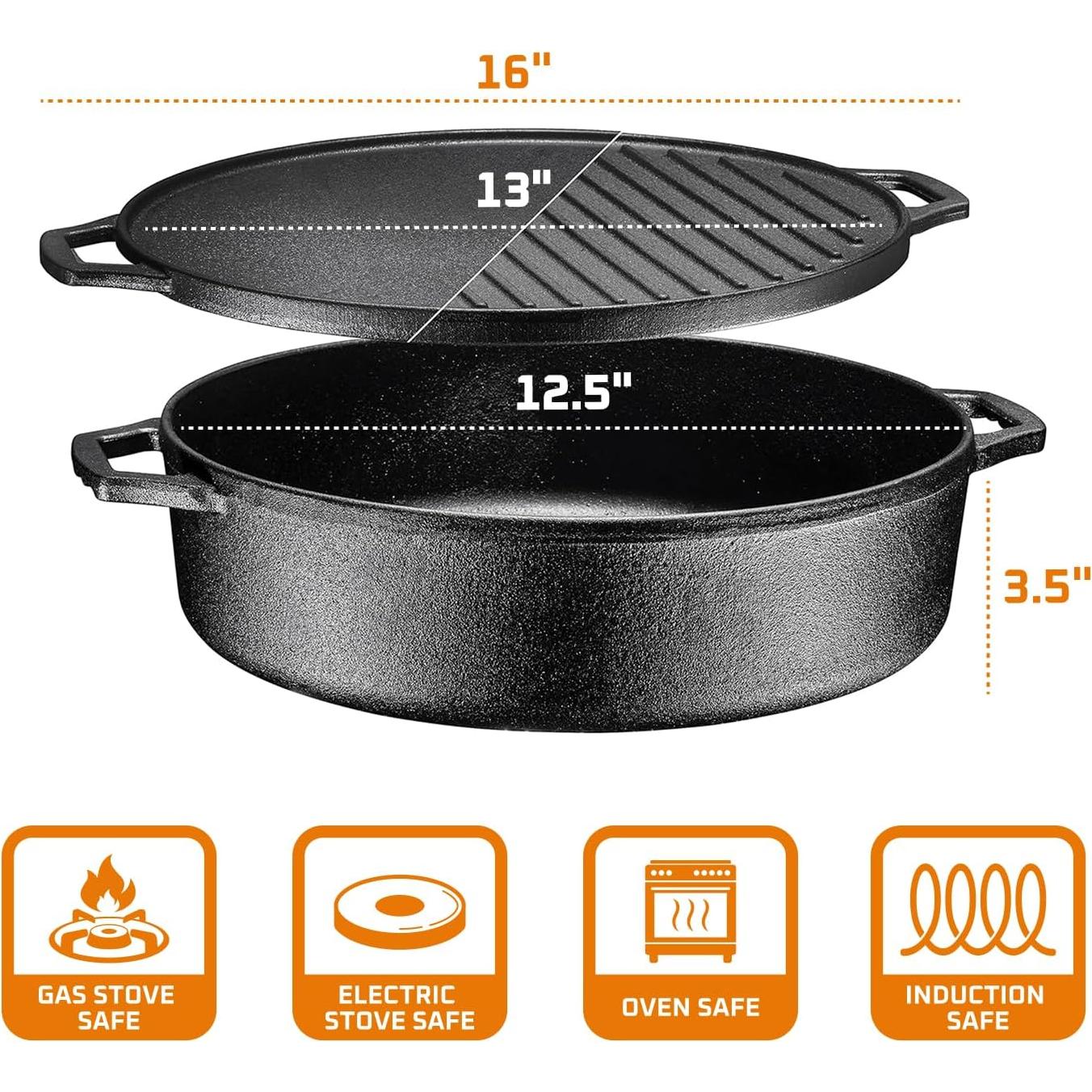 Sartén de Hierro Fundido Bruntmor 6.8 Qt Pre-Sazonada Negra