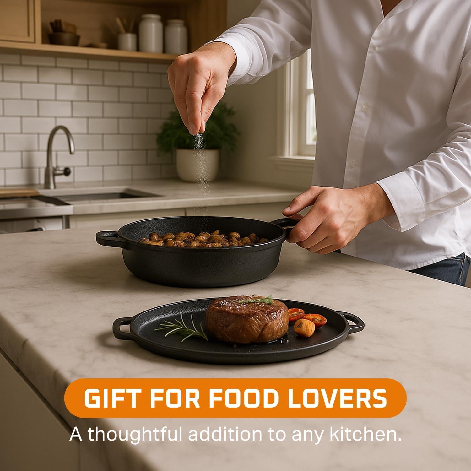 Sartén de Hierro Fundido Bruntmor 6.8 Qt Pre-Sazonada Negra