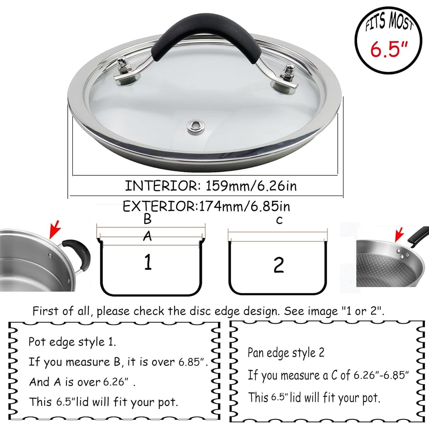 Tapa de Vidrio Templado 16.5 cm HEVSTIL con Mango de Acero Inoxidable