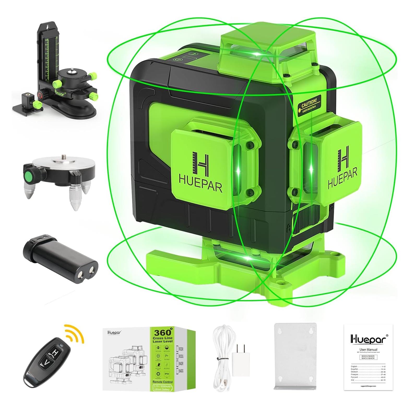 Nivel Láser Huepar 4D Verde 360 con Control Remoto 904DG
