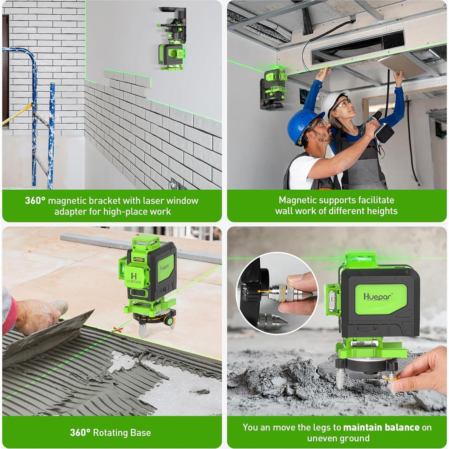 Nivel Láser Huepar 4D Verde 360 con Control Remoto 904DG