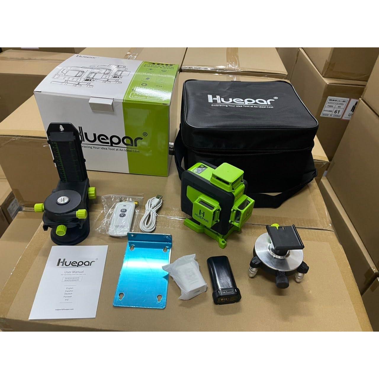 Nivel Láser Huepar 4D Verde 360 con Control Remoto 904DG