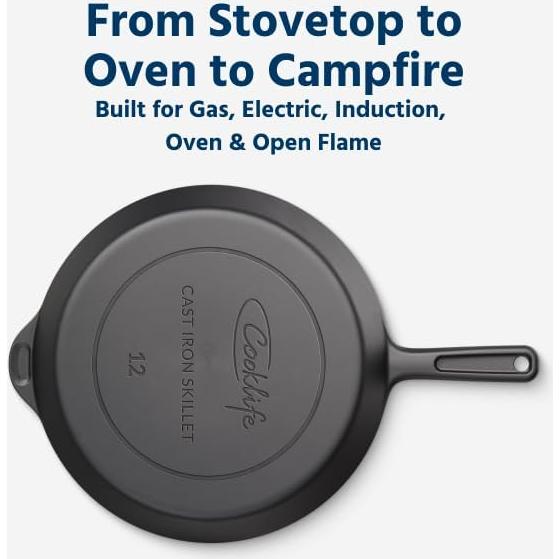 Sartén de Hierro Fundido COOKLIFE 30 cm Pre-Sazonada Ligera