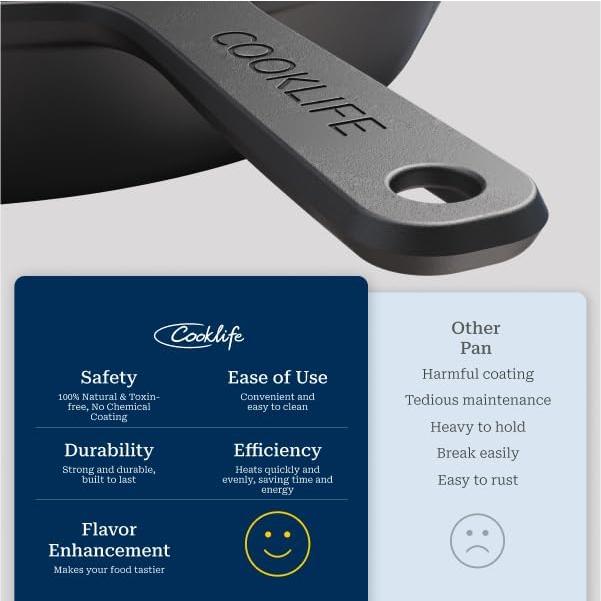 Sartén de Hierro Fundido COOKLIFE 30 cm Pre-Sazonada Ligera