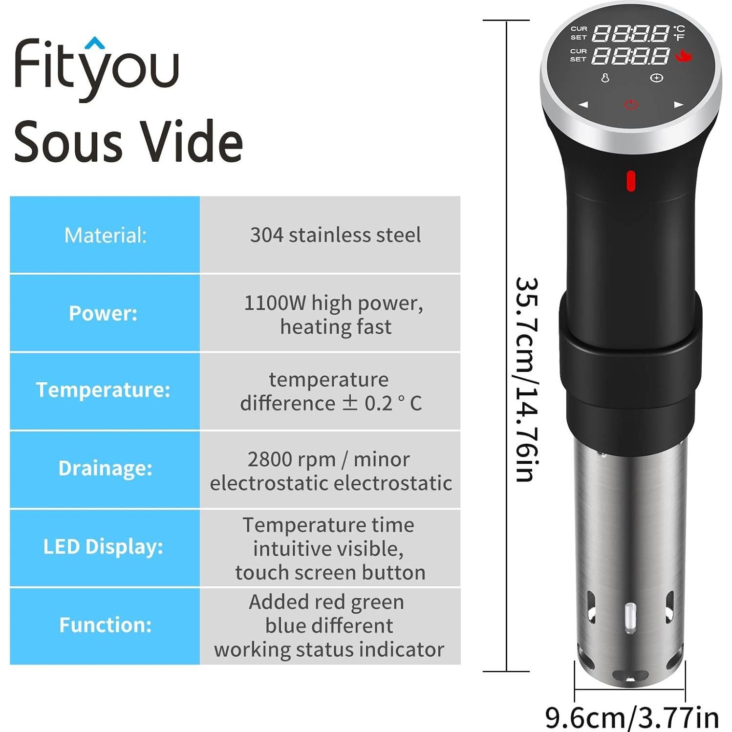 Circulador Térmico Sous Vide Fityou 1100W Control Táctil