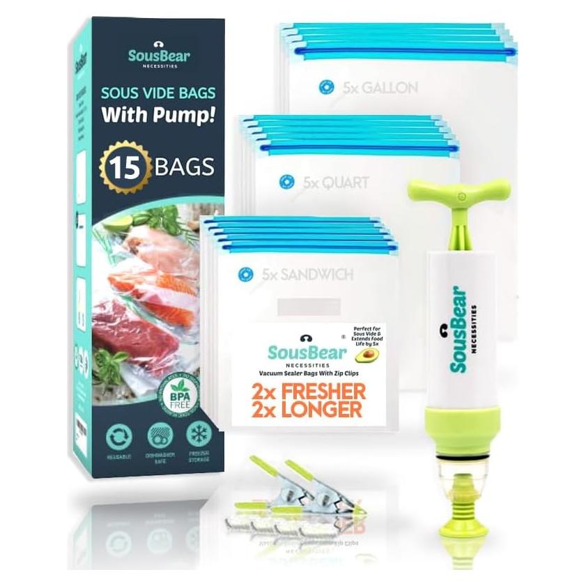 Bolsas Sous Vide Reutilizables SousBear - 20 Piezas, Sin BPA