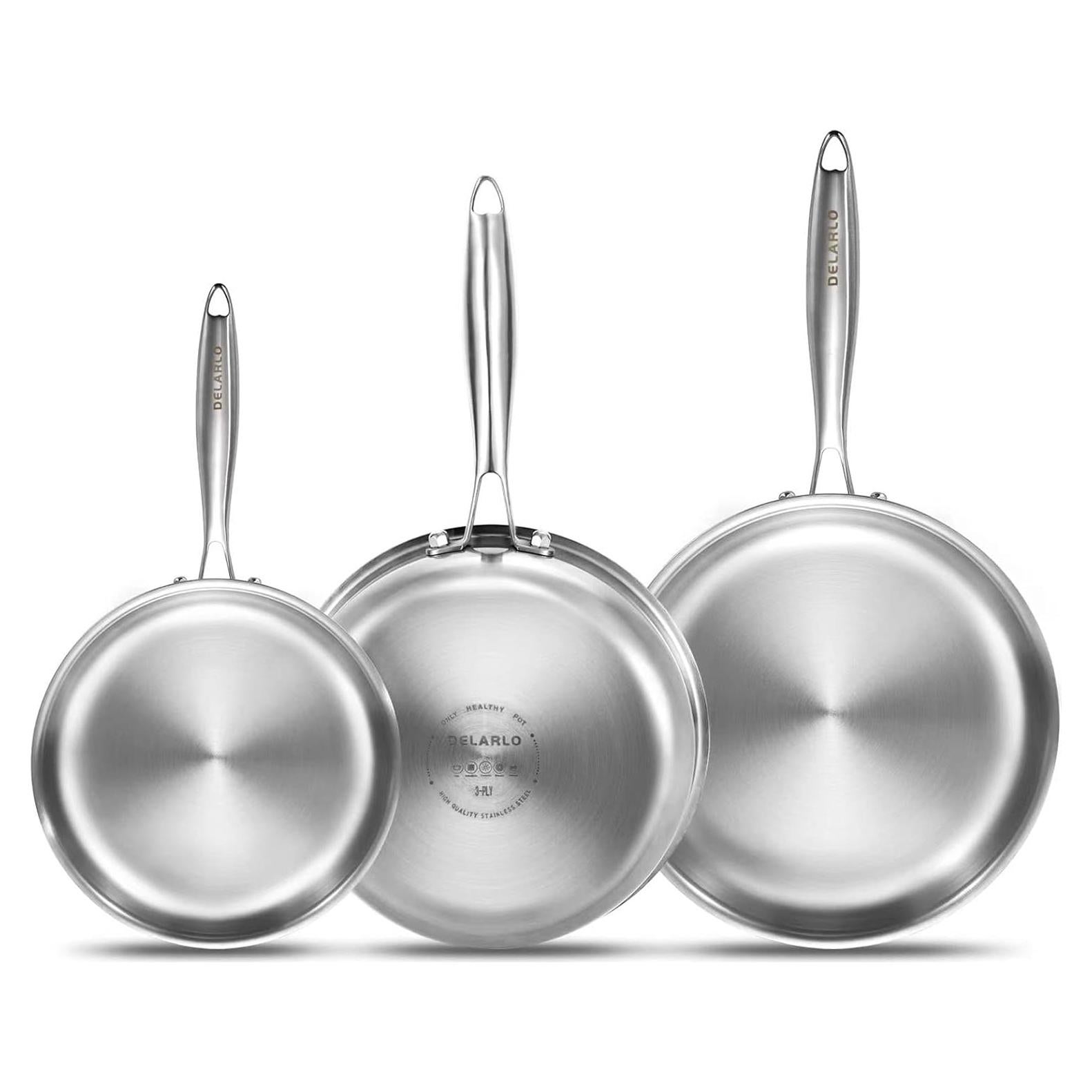 Juego de Sartenes de Acero Inoxidable DELARLO 20/25/30 cm