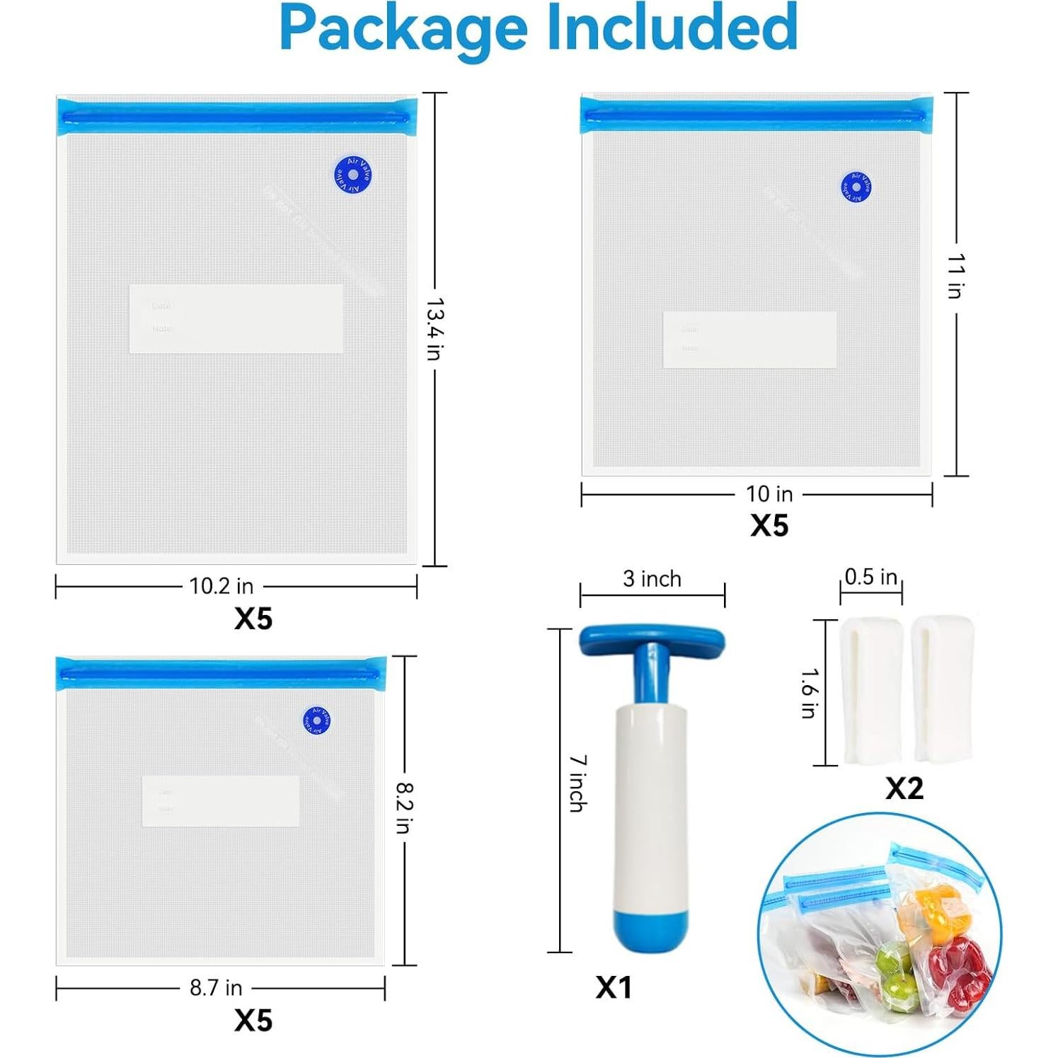 Bolsas Sous Vide Reutilizables O2frepak 15 Piezas con Bomba