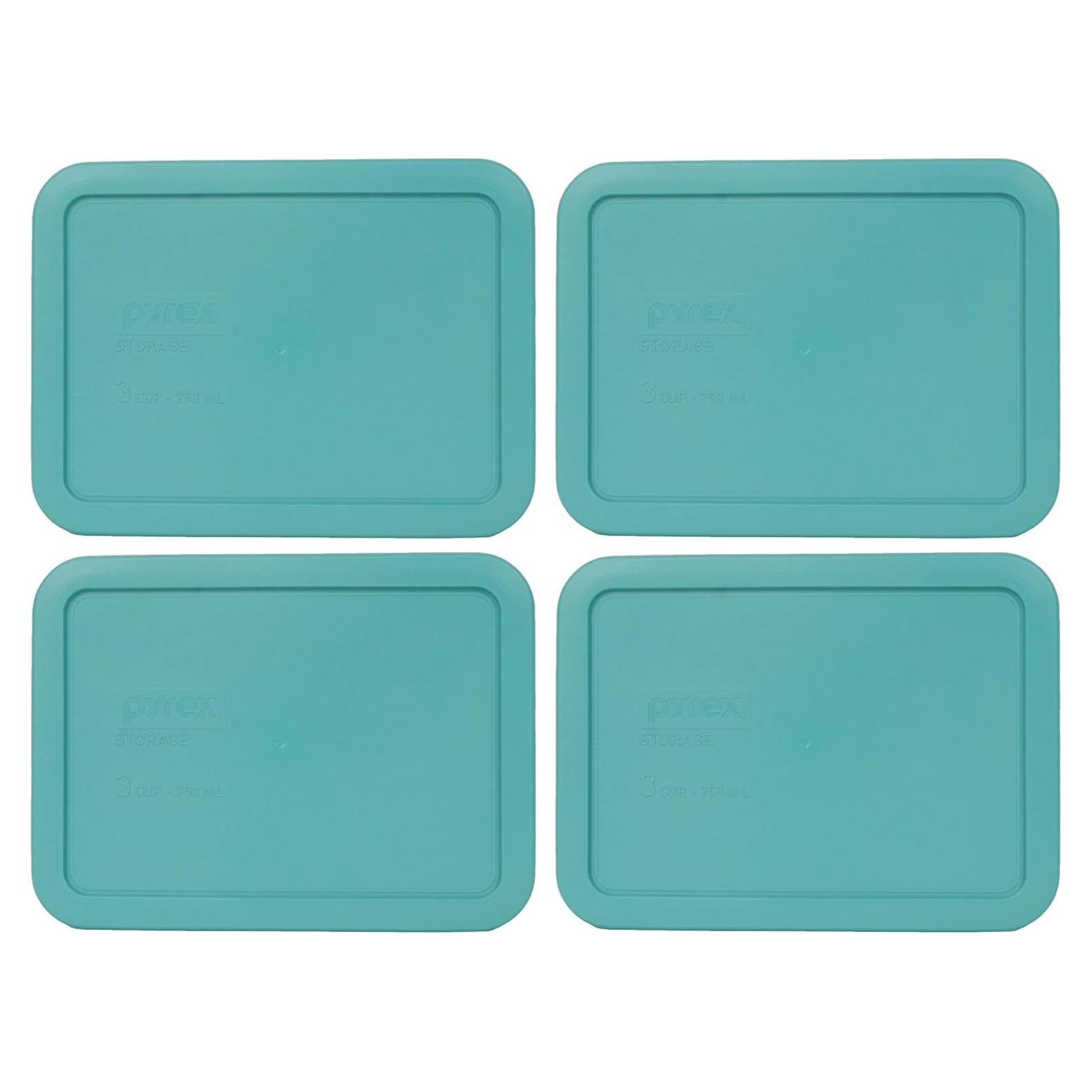 Tapas Plásticas Pyrex 7210-PC 3 Tazas Turquesa - Paquete de 4