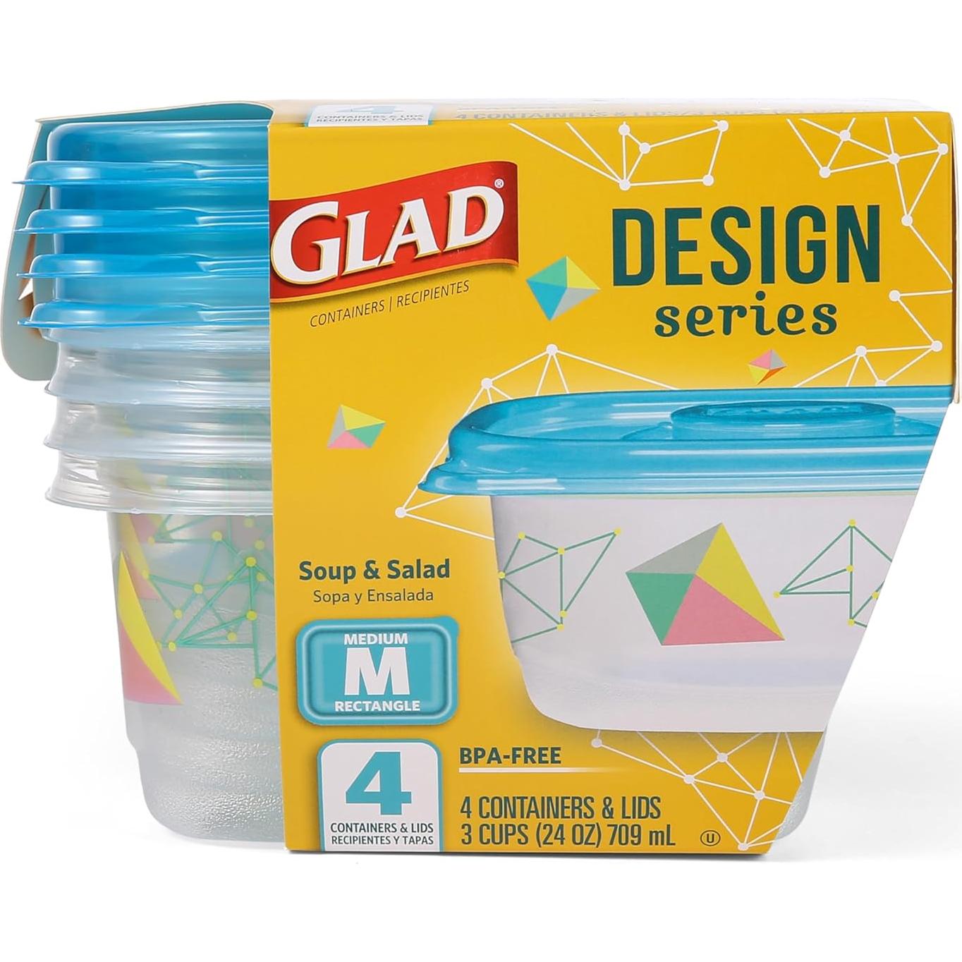 Contenedores de Almacenamiento GladWare 24 oz Rectangular 4 Pzas