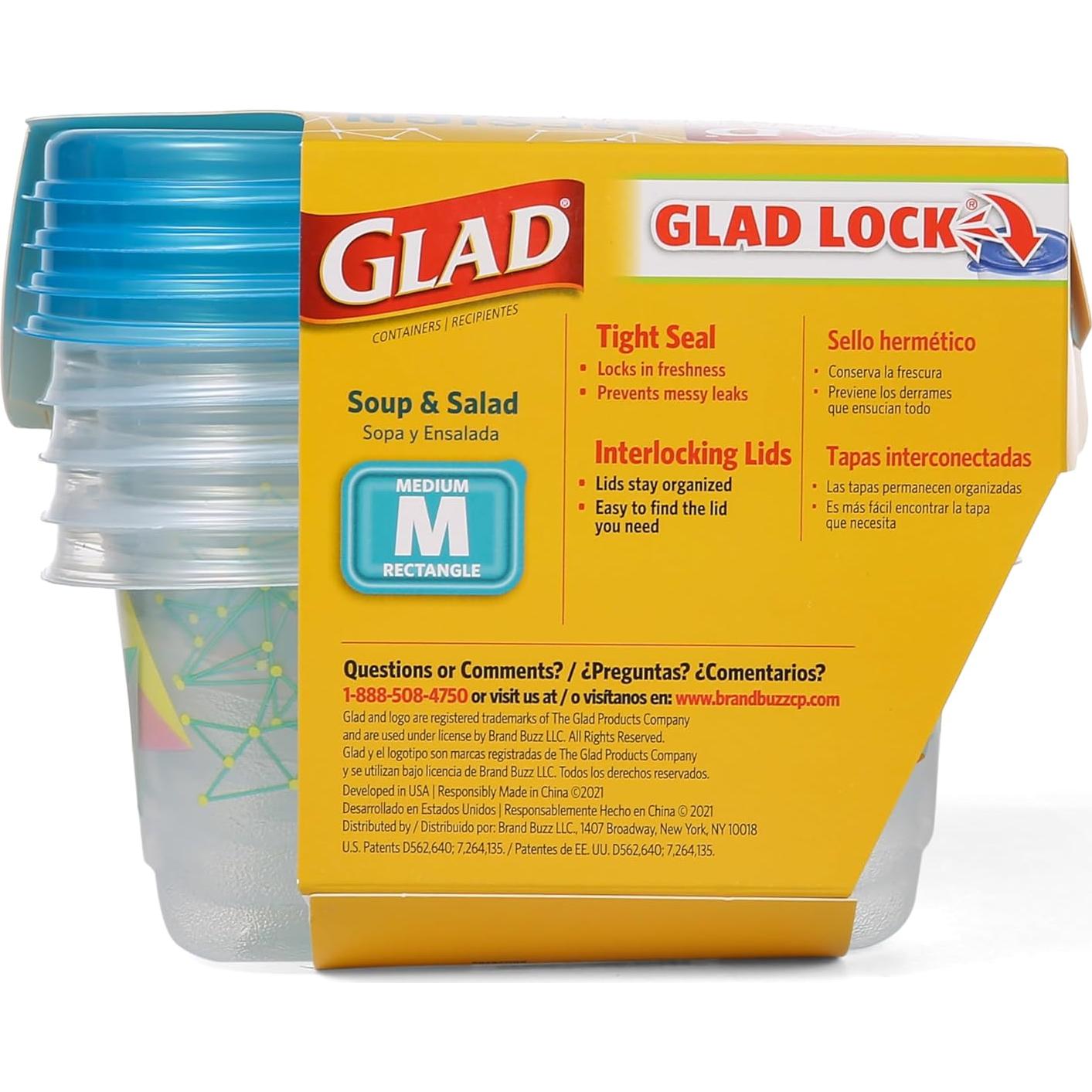 Contenedores de Almacenamiento GladWare 24 oz Rectangular 4 Pzas