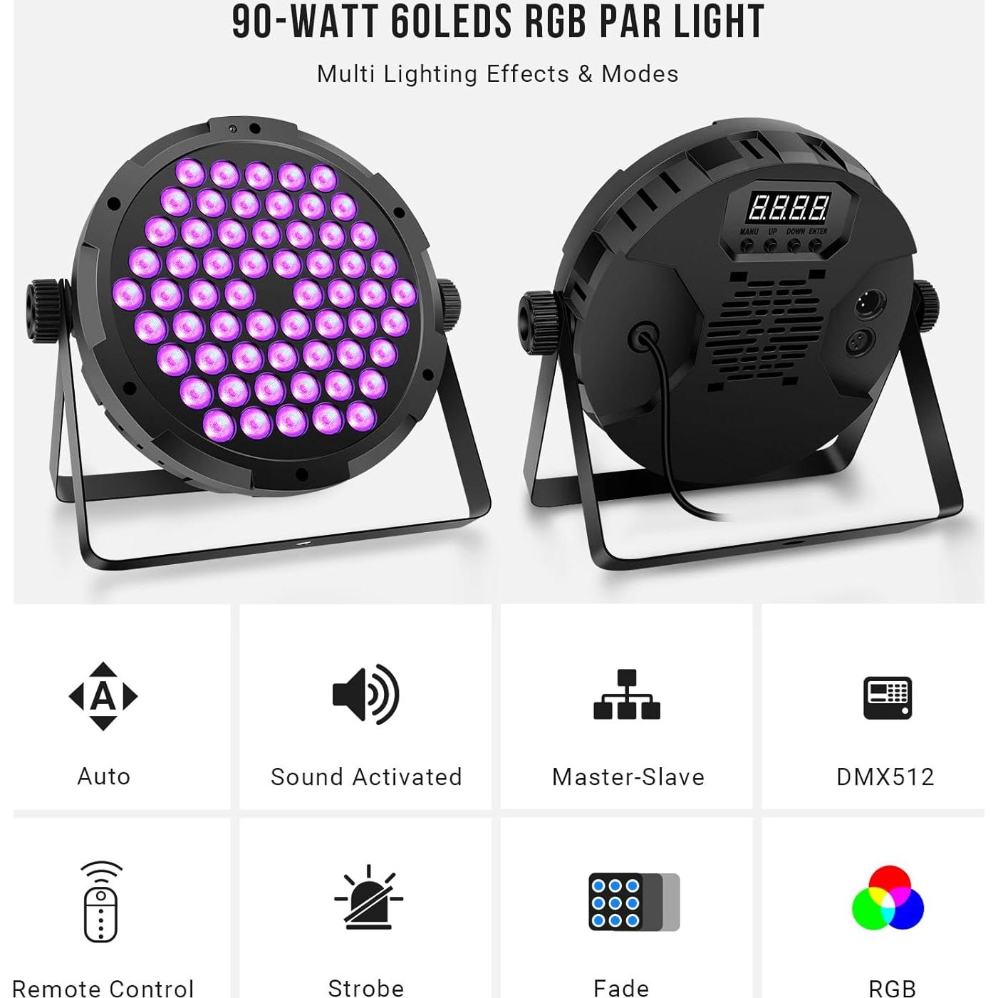 Luces Par RGB 90W 60LEDs OPPSK con Control Remoto y DMX