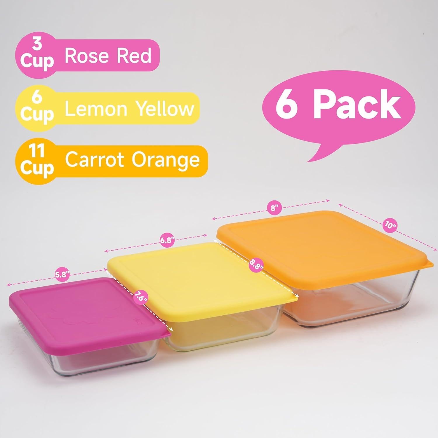 Tapa de Silicona Rectangular LUVCOSY para Tazones Pyrex - 6 Piezas