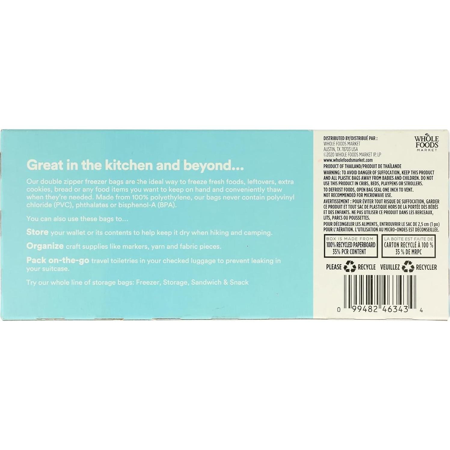 Bolsas de Congelador Doble Cierre 365 Whole Foods 40 Unidades