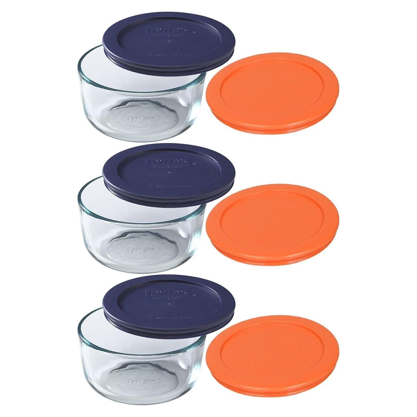 Contenedores de Vidrio Pyrex 2 Tazas Redondos con Tapas