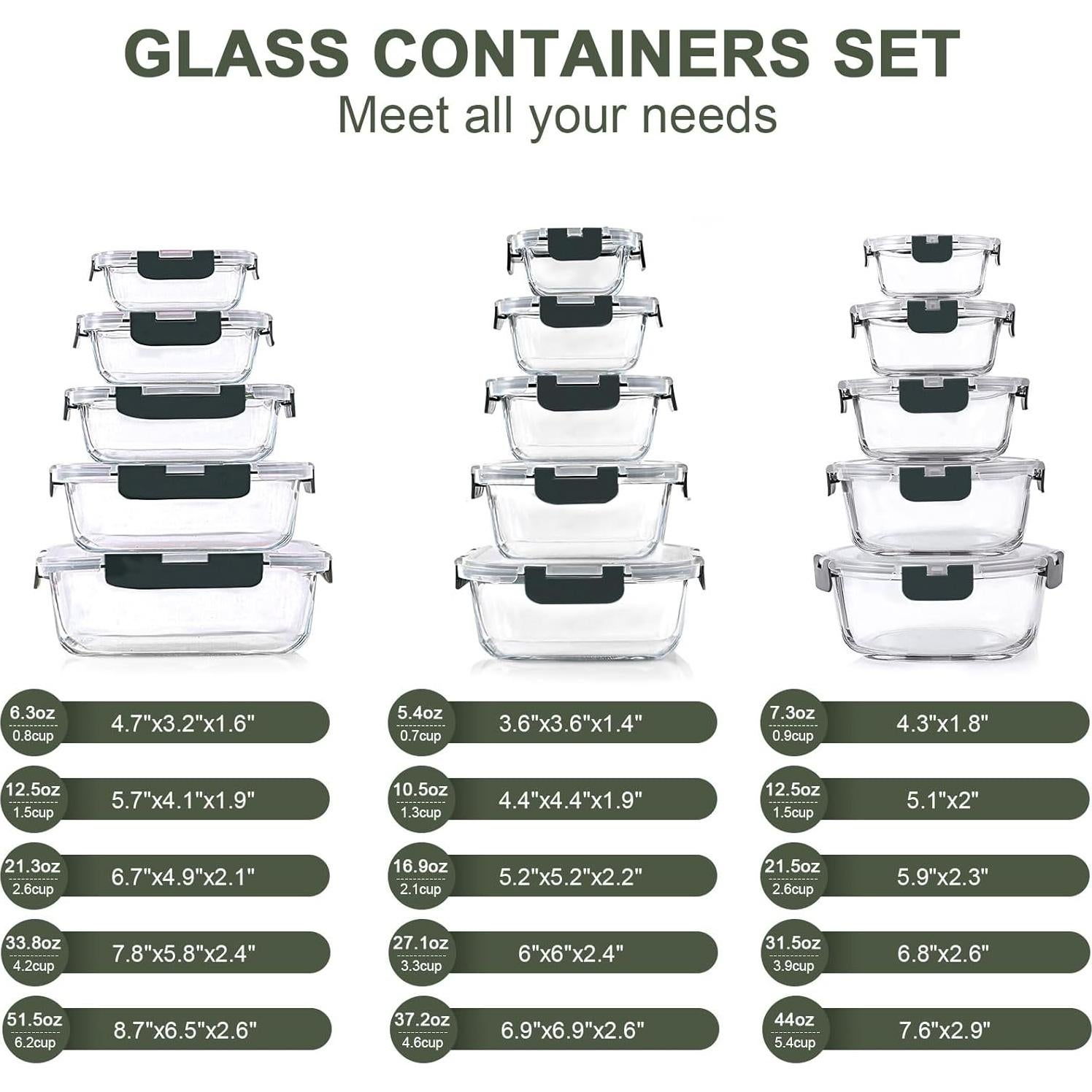 Juego de 30 Contenedores de Almacenamiento de Vidrio KOMUEE