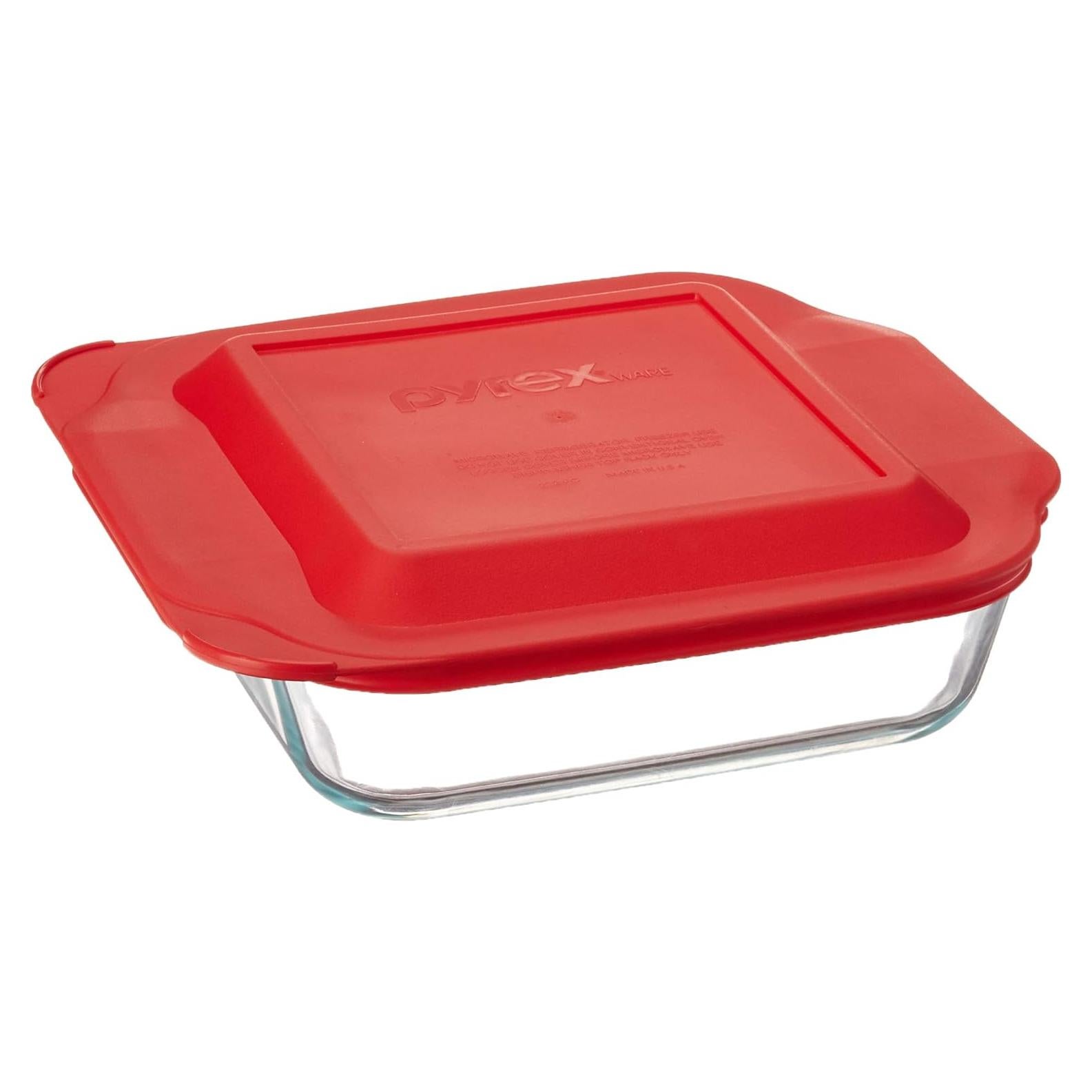 Pyrex Plato de Hornear de Vidrio 2qt con Tapa Roja 222-PC