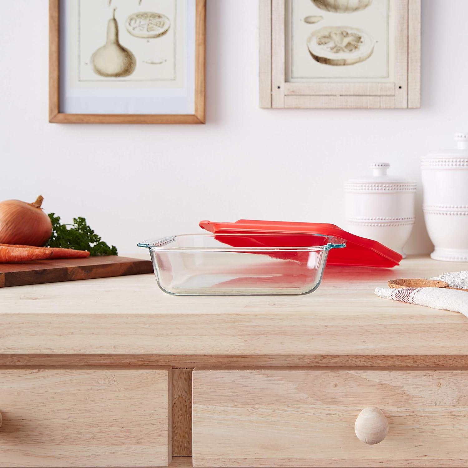 Pyrex Plato de Hornear de Vidrio 2qt con Tapa Roja 222-PC