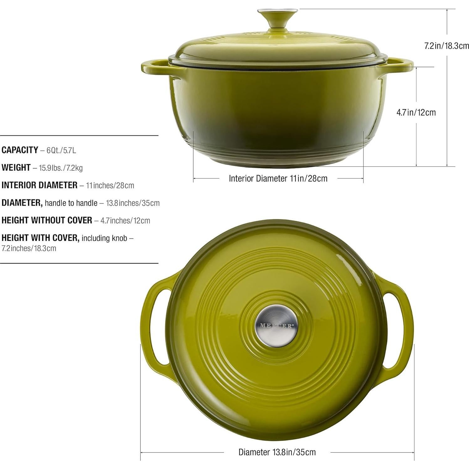 Olla de Hierro Fundido Enameleda Mercer Culinary 6qt Aguacate