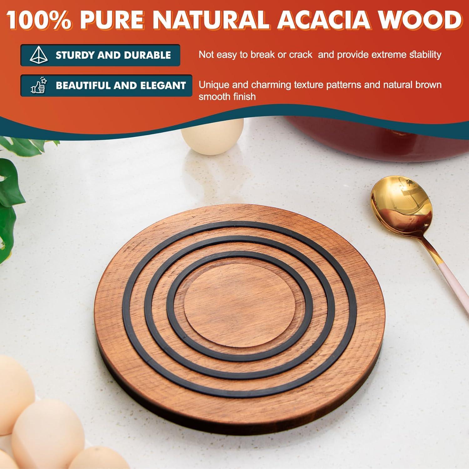 Trivet Magnético de Madera Acacia Sxmprail 23 cm Antideslizante