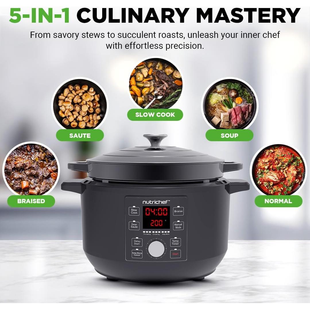 Horno Holandés Eléctrico NutriChef 6L 1500W con Tapa Inoxidable